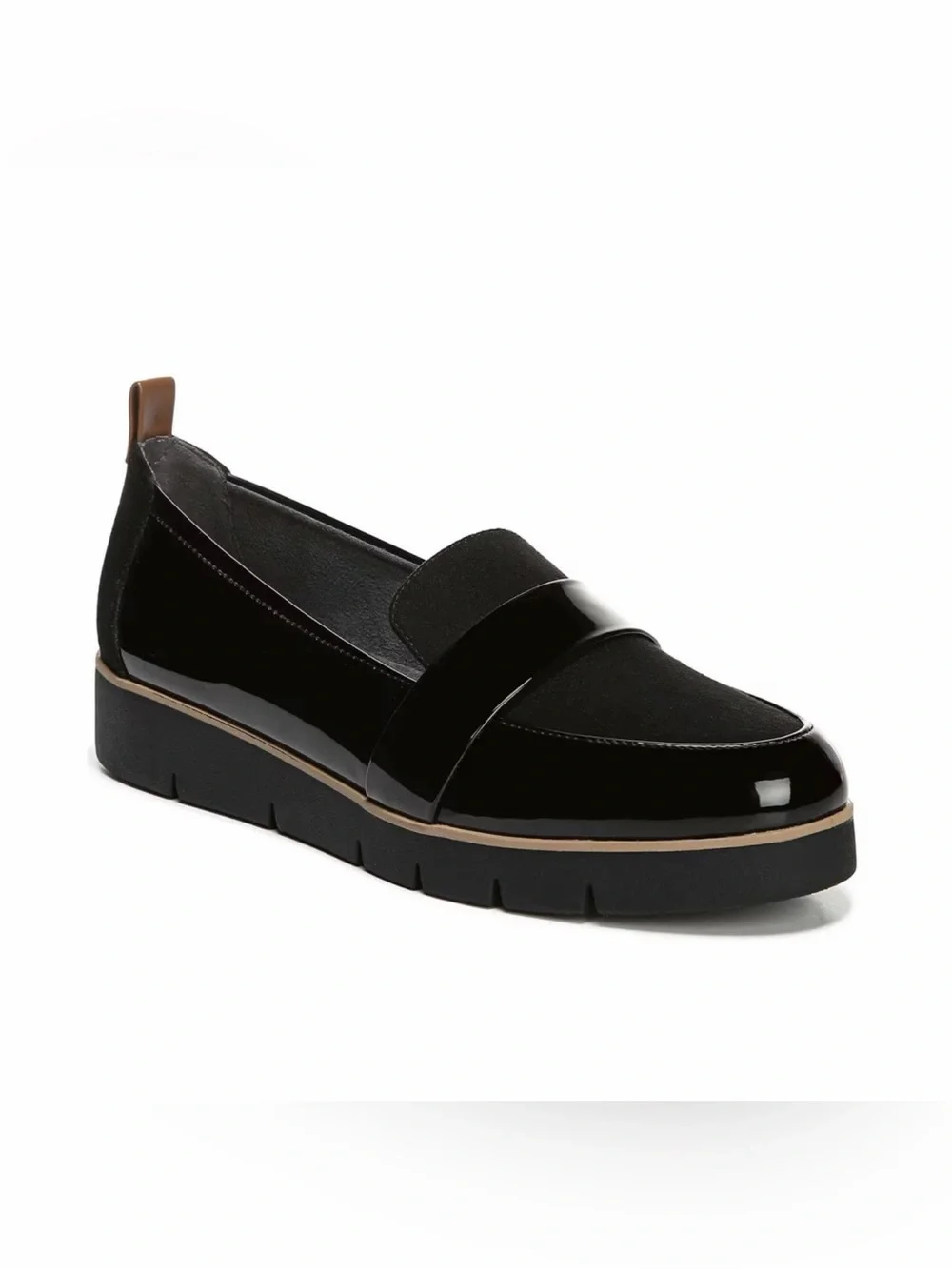 New Dr Scholls Webster Loafer Shoes Women 7.5 Black Slip On Patent Leather Suede